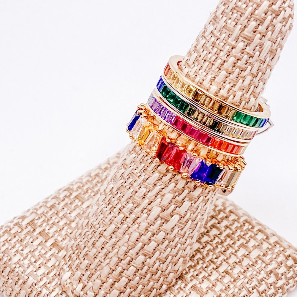 Rainbow Eternity Band Rings Size 7 & 8 - Picture 3 of 6